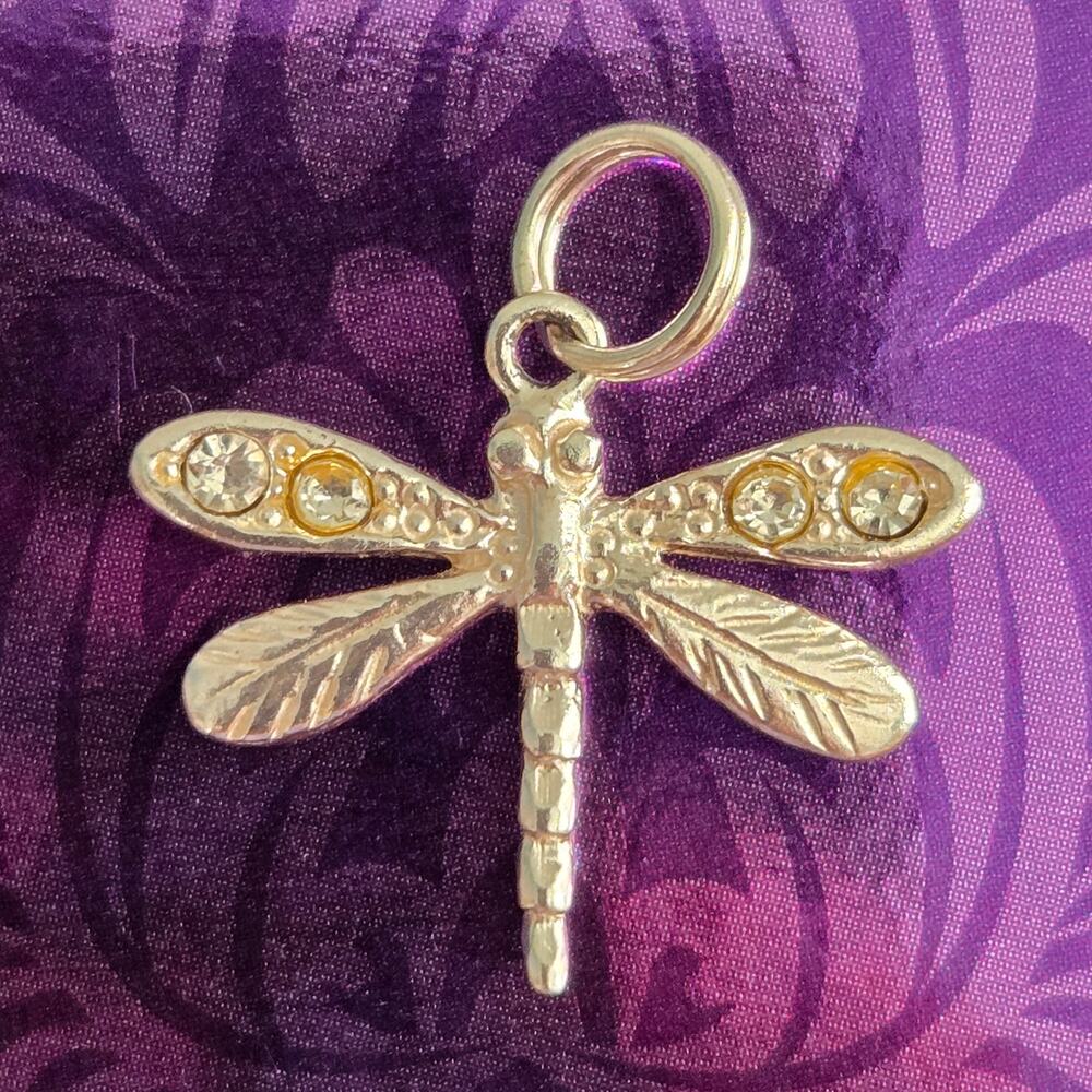 Vintage Sterling Silver Dragonfly Charm Pendant with Austrian Crystals - NEW
